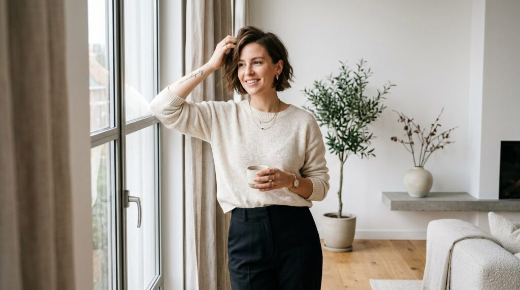 Fashion lifestyle photography of a stylish woman wearing tre